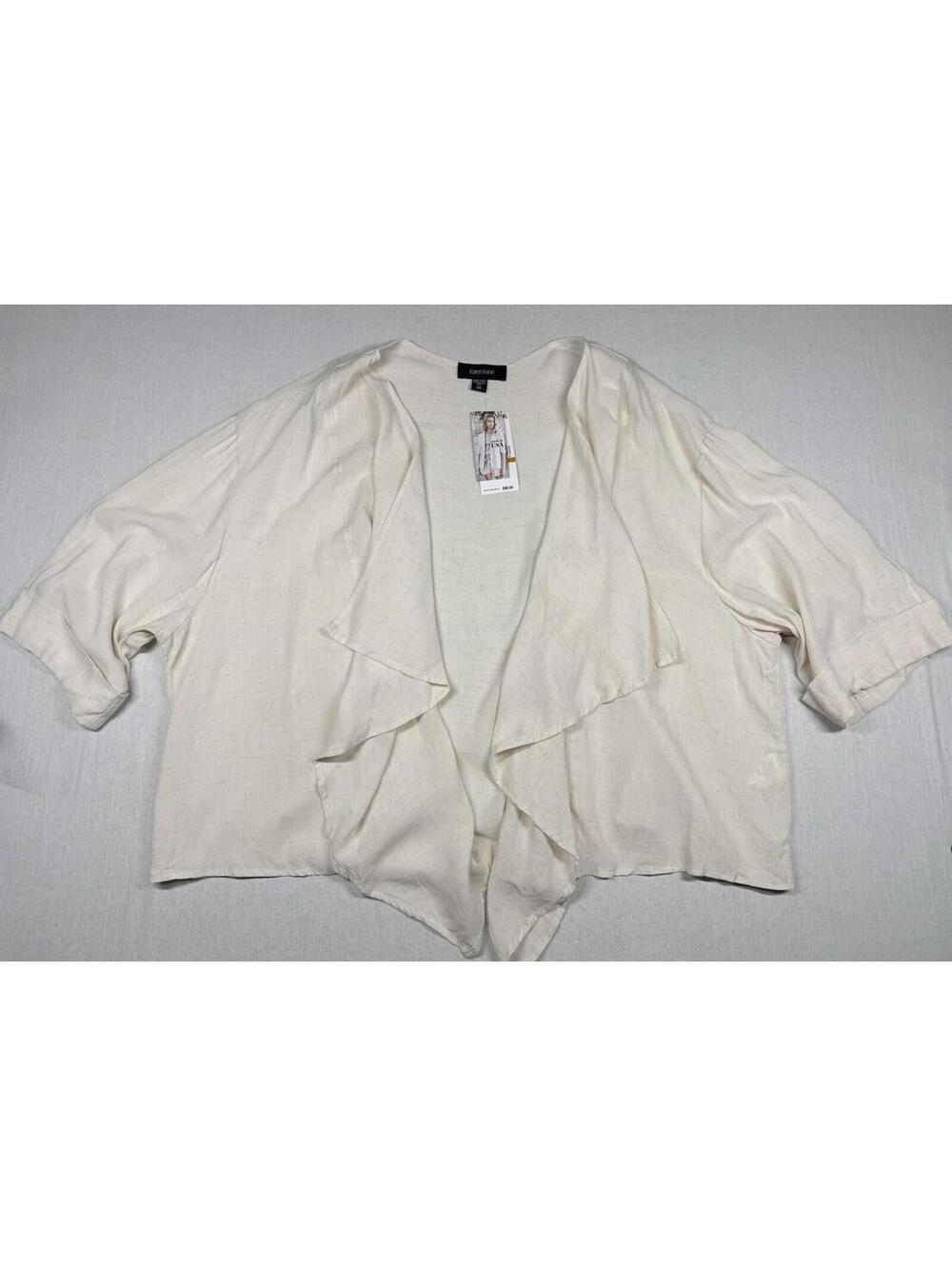 Karen Kane Drape Jacket Cardigan Plus 3X Cream Linen Blend Waterfall Boho $96